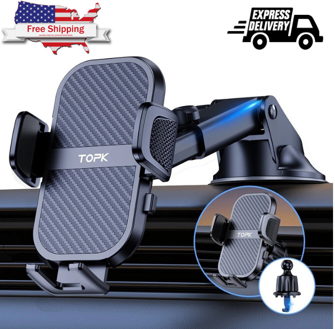 TOPK Car Phone Mount 3 in 1 Phone Holder for Car Dashboard/Windscreen/Air Vent
