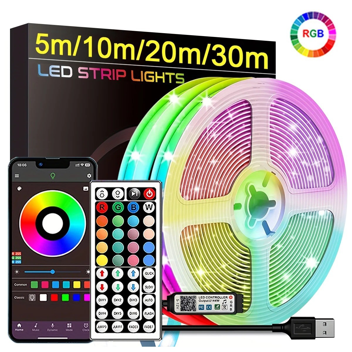 RGB LED Strip Lights 5m 10m 20m 30m APP Remote Bedroom TV Room Lights