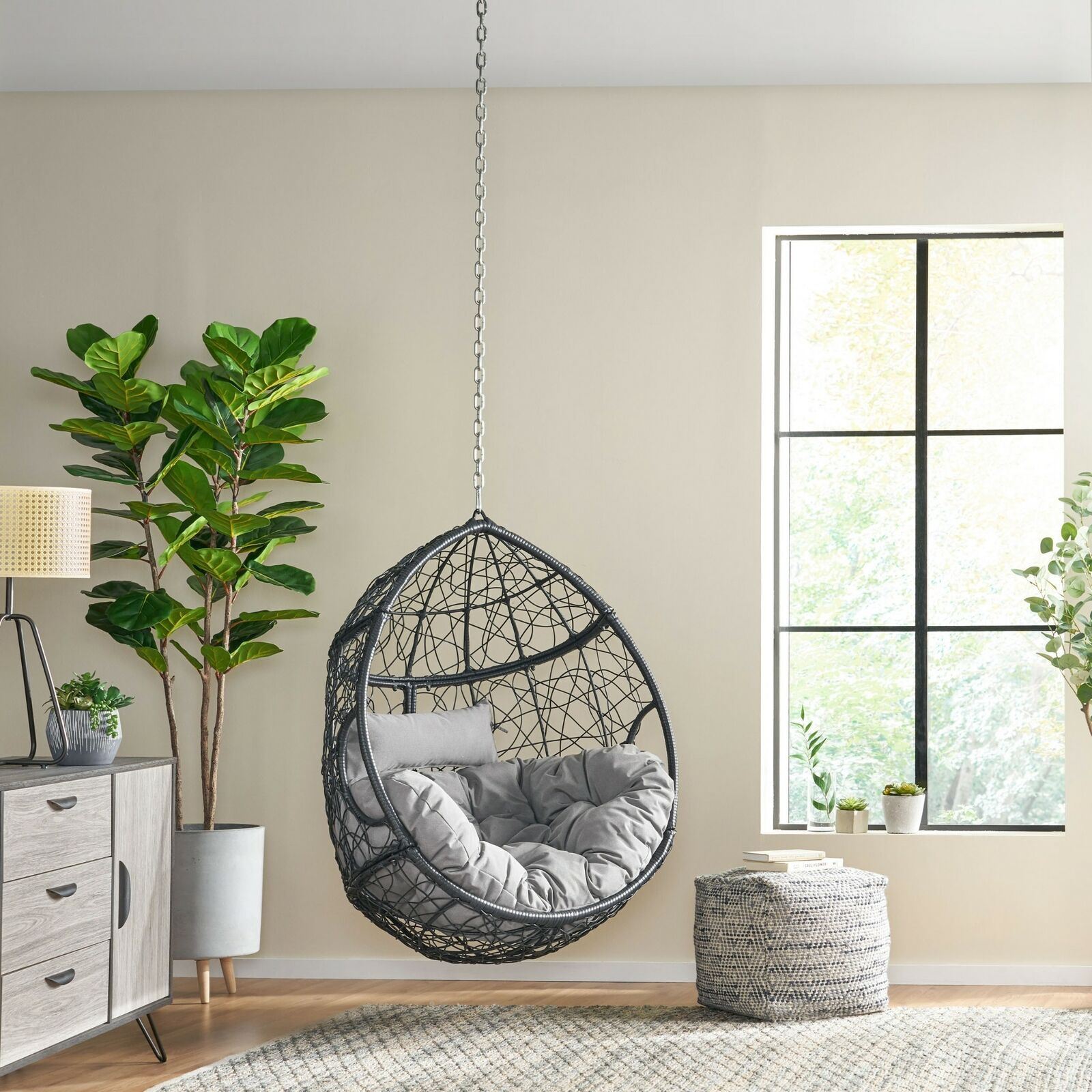 Alannah Outdoor and Indoor Wicker Hanging Chair with 8 Foot Chain (NO STAND)