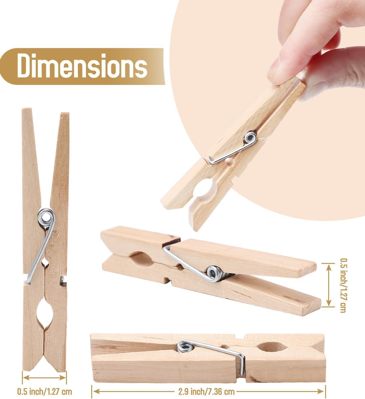 Bulk 100 Pack Natural Wood Clothespins - Heavy-Duty for Laundry & Crafts