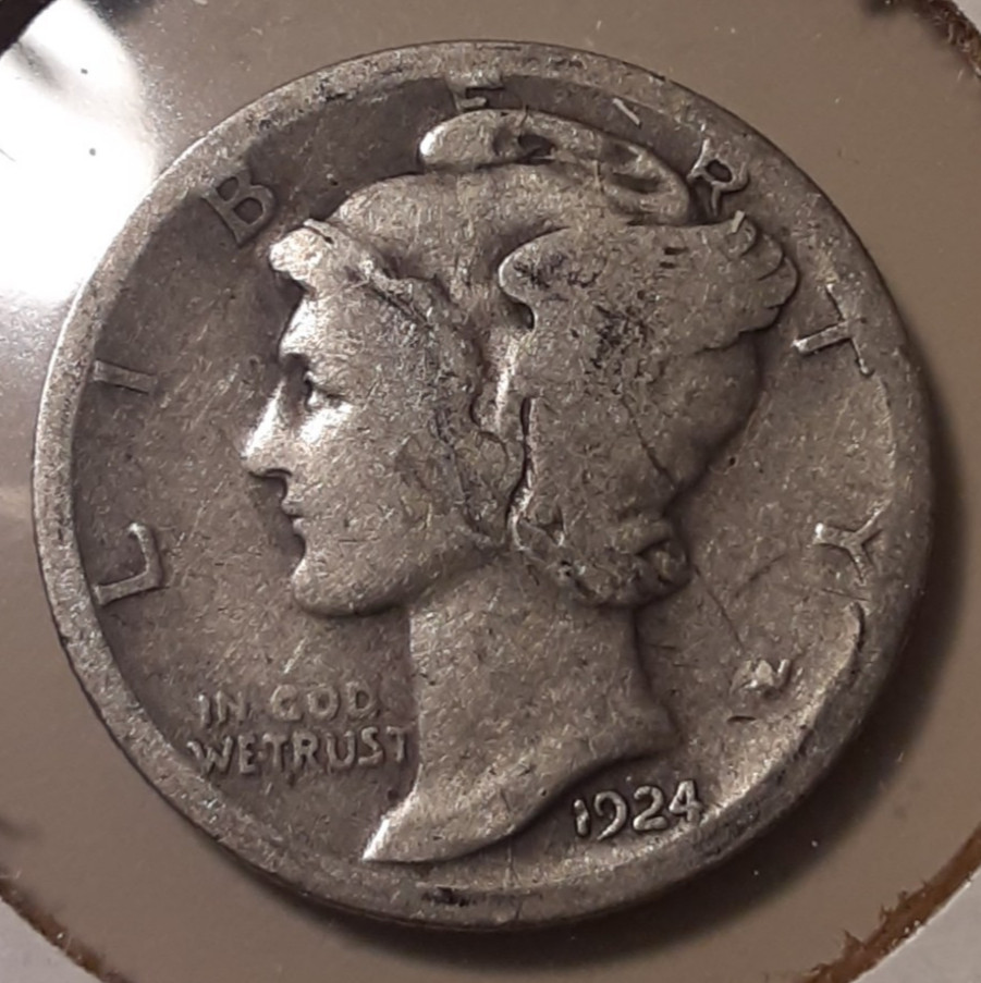 1924-D Mercury Dime 10c Denver Mint 90% US Silver coin (#72a-5033/RBU)