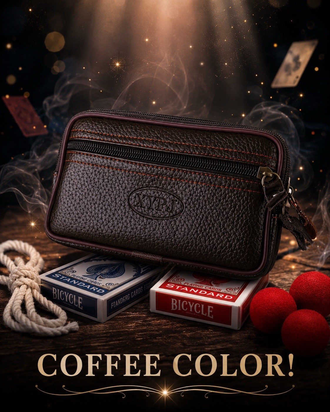 Magicians EDC  close up bag Holds Cards, Coins & Apparatus Coffee Colored!