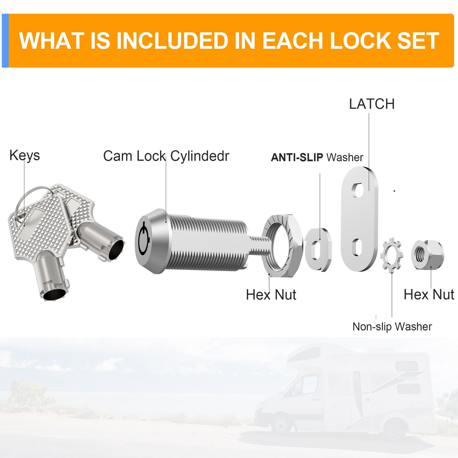 3 Pack Cabinet Locks with Keys 1-1/8" Tubular Cam Locks keyed Alike RV Lock f...