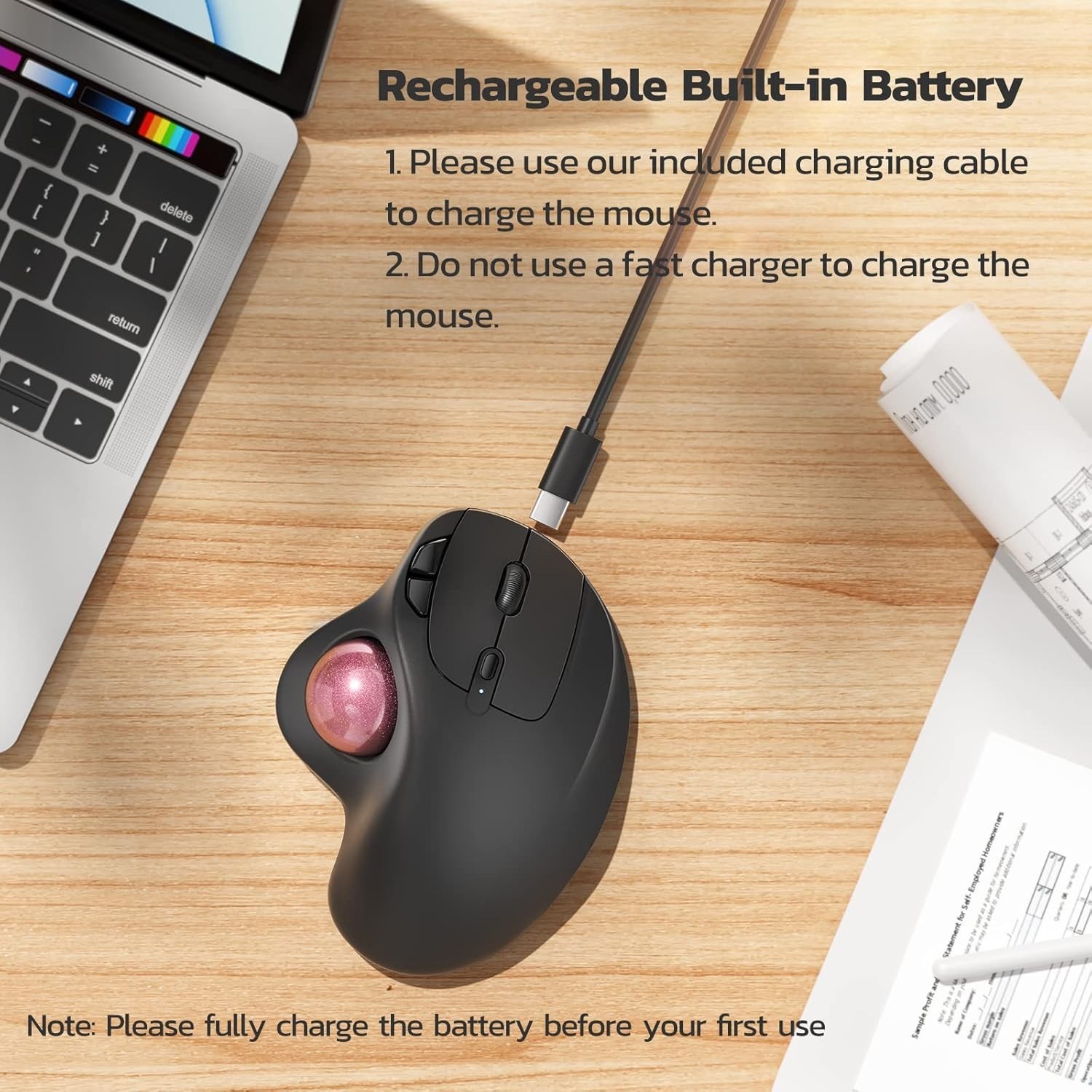 M501 Wireless Trackball Mouse, Rechargeable Ergonomic, Thumb-Controlled, Smoo...