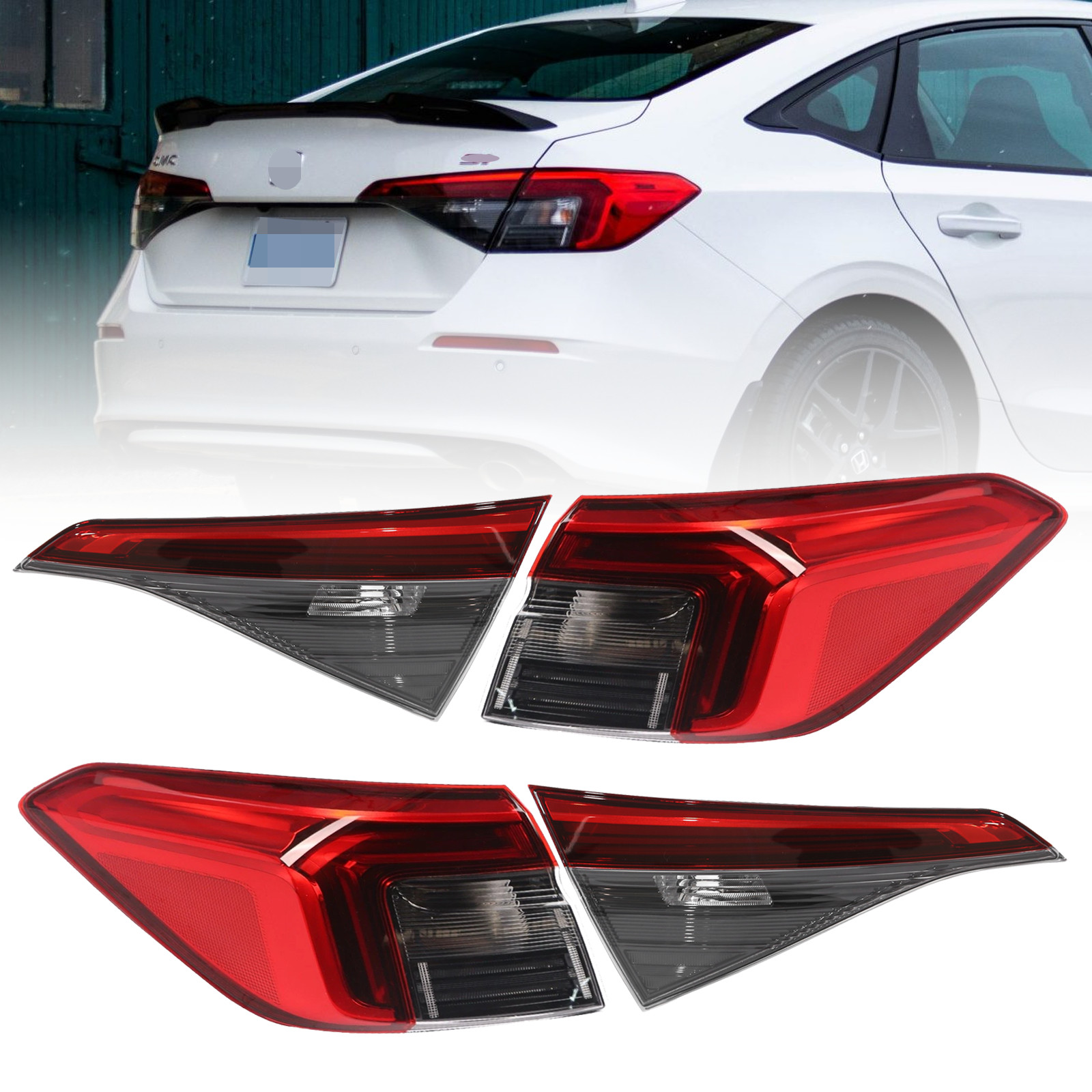 Set Tail Lights For 2022 2023 2024 Honda Civic Sedan Rear Lamps Outer Inner Side