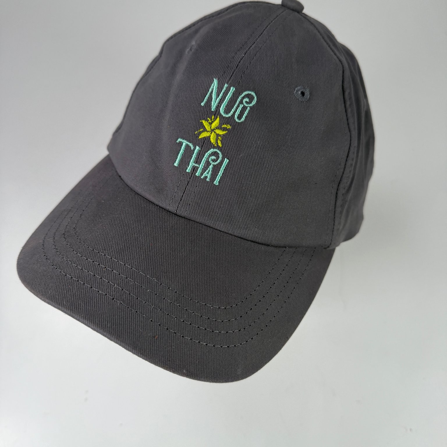 Nub Thai Hat Boys Dark Gray Adjustable Cotton Embroidered Baseball Cap