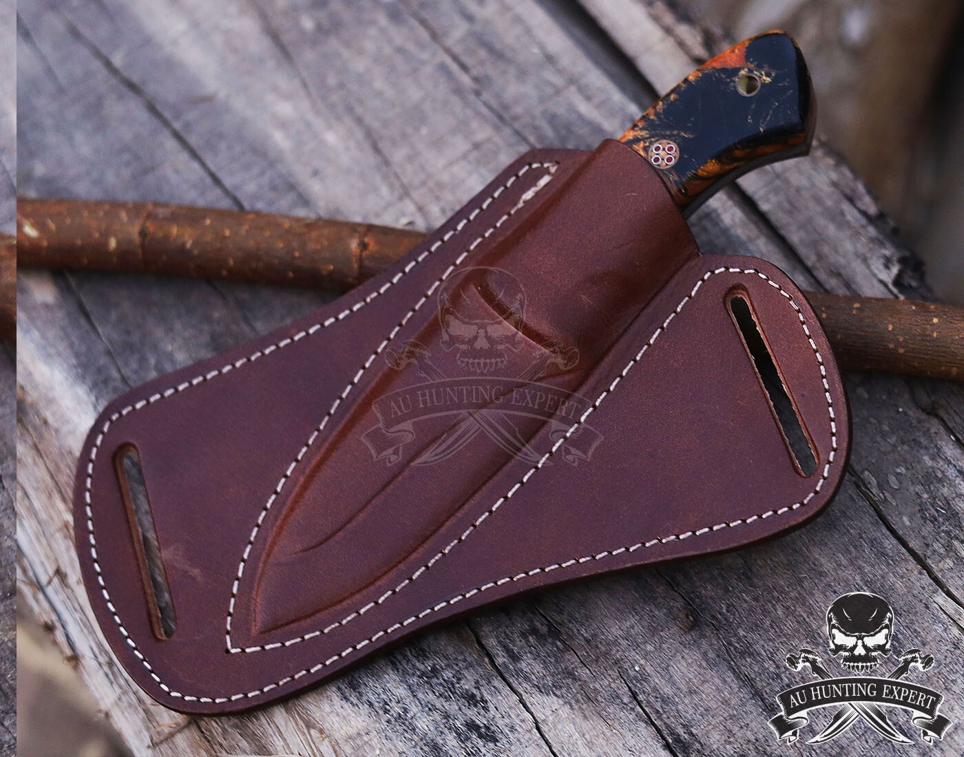 Hunting Full Tang Skinner Hunting Knife with Leather Sheath 8"