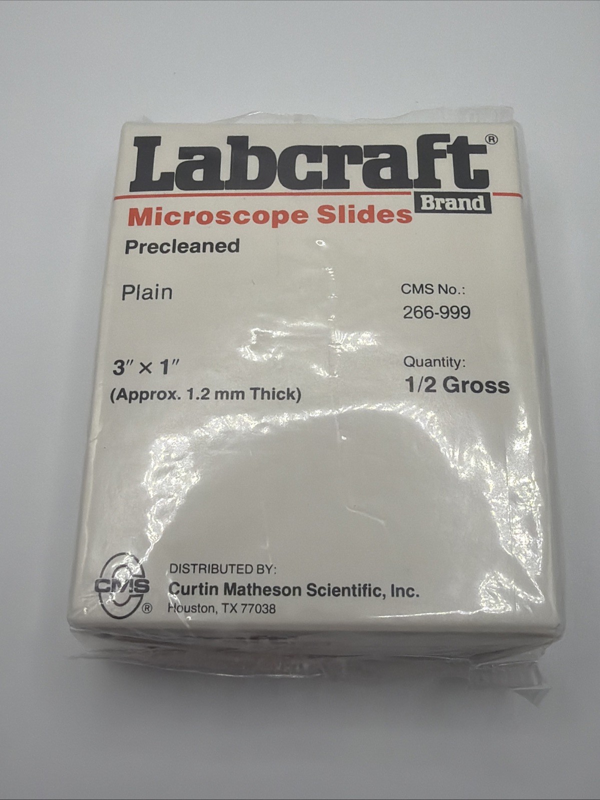 Labcraft Precleaned Plain Microscope Slides 3x1” 1/2 Gross CMS 266-999 NOS