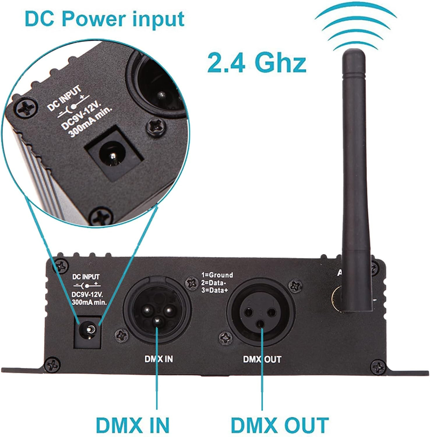 DMX 512 Controller 2.4G Wireless Transmitter Receiver LCD Display Power Adjustab