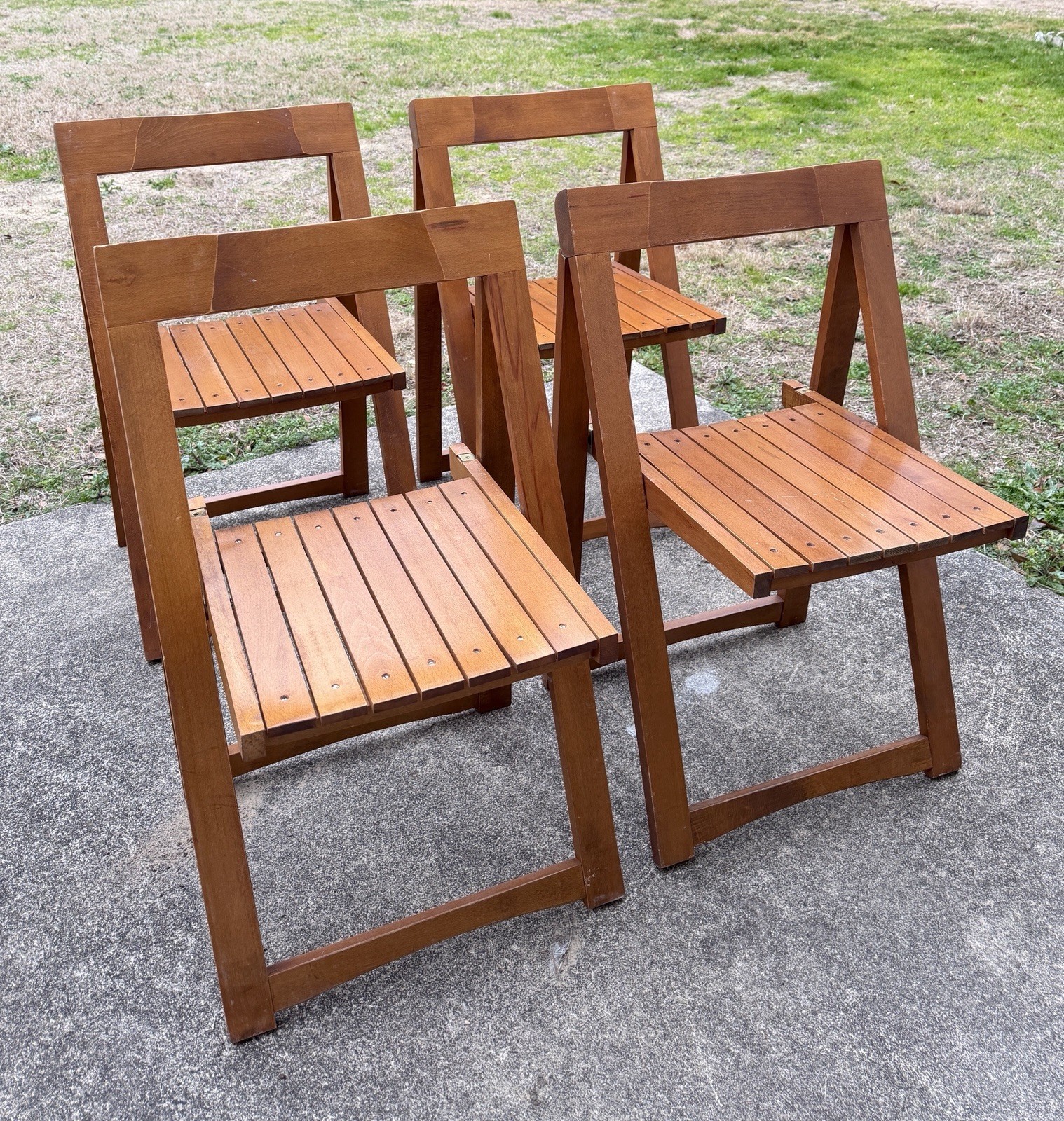 VINTAGE SET OF 4 MCM TRIESTE ALDO JACOBER FOLDING SLAT CHAIRS ALBERTO BAZZANI