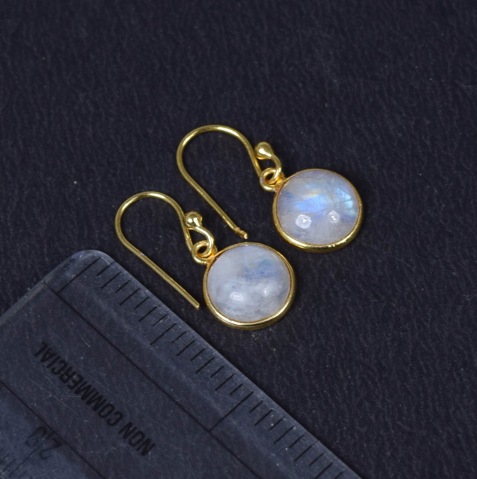 925 Solid Sterling Silver 24ct Gold Overlay White Rainbow Moonstone Earring