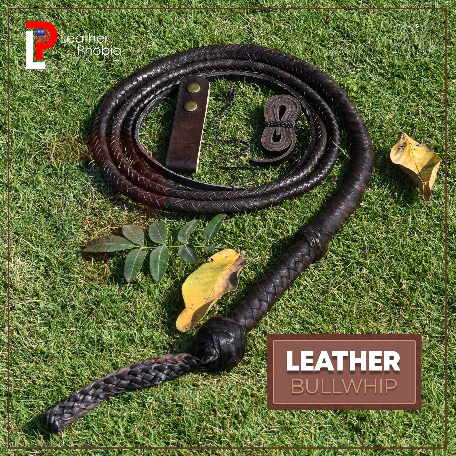 Leather Bullwhip 4–16 Foot 16-Plait Handmade Dark Brown Functional Bull whip