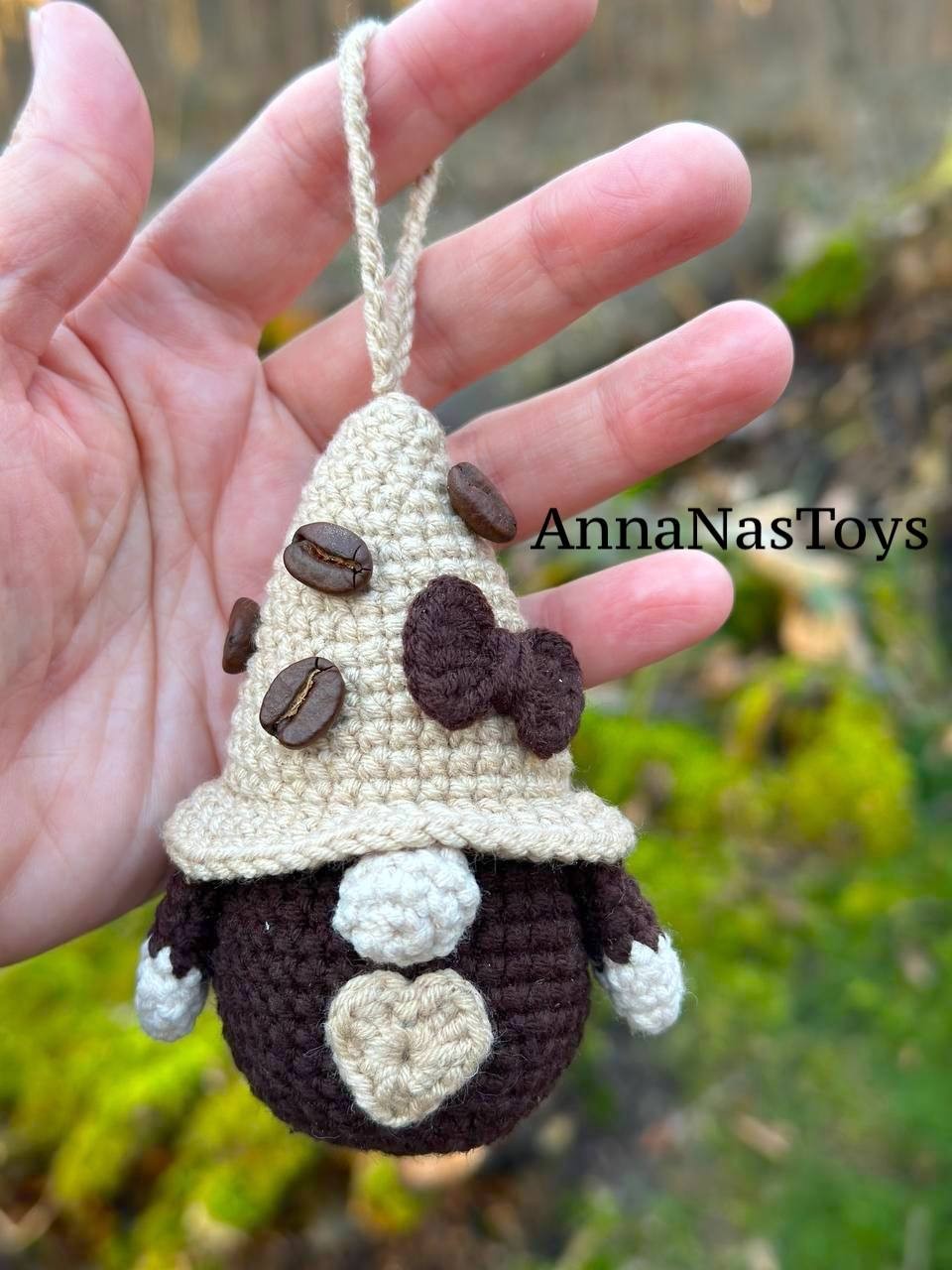 Coffee gnome keychain, Crochet PDF pattern gnome with coffee beens