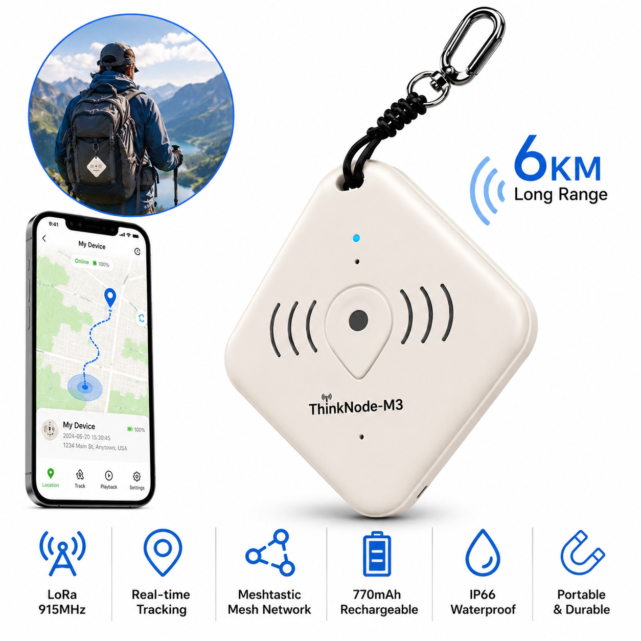 Meshtastic LoRa GPS Tracker 915MHz Long Range Off Grid Communicator IP66 Wi-Fi