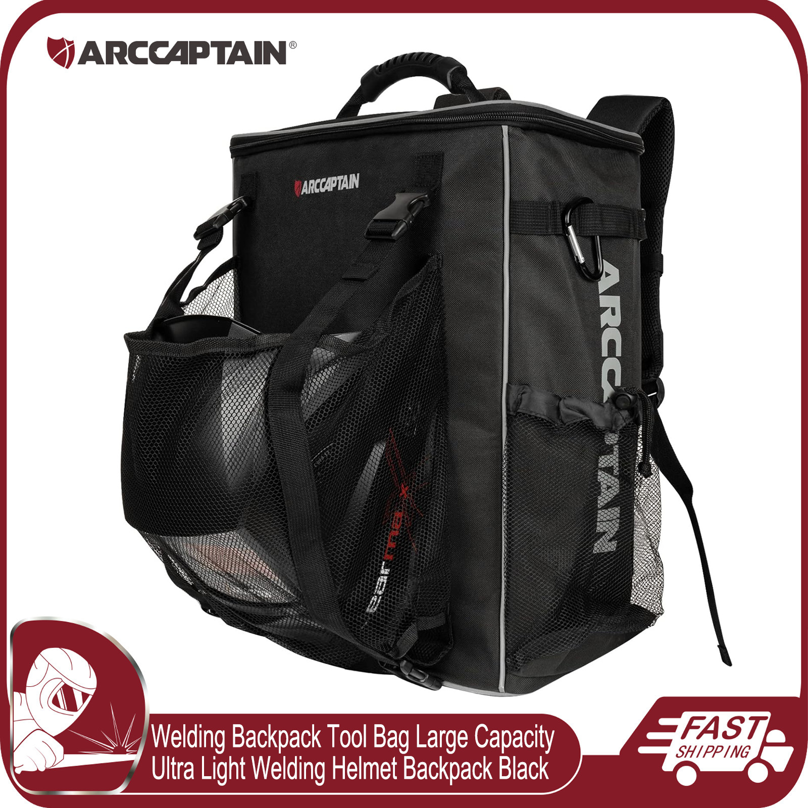 ARCCAPTAIN Welding Backpack Large Capacity Welding Helmet Tool Bag Holder Luggag