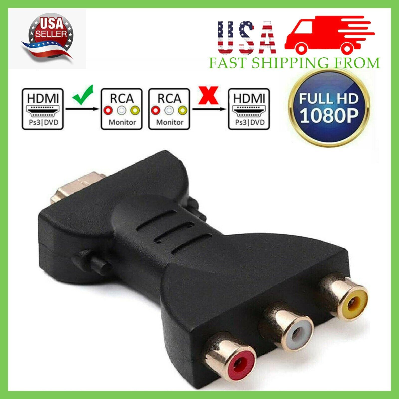 HDMI Male to RCA Female Composite AV Video Audio Adapter Converter for PS3 Xbox