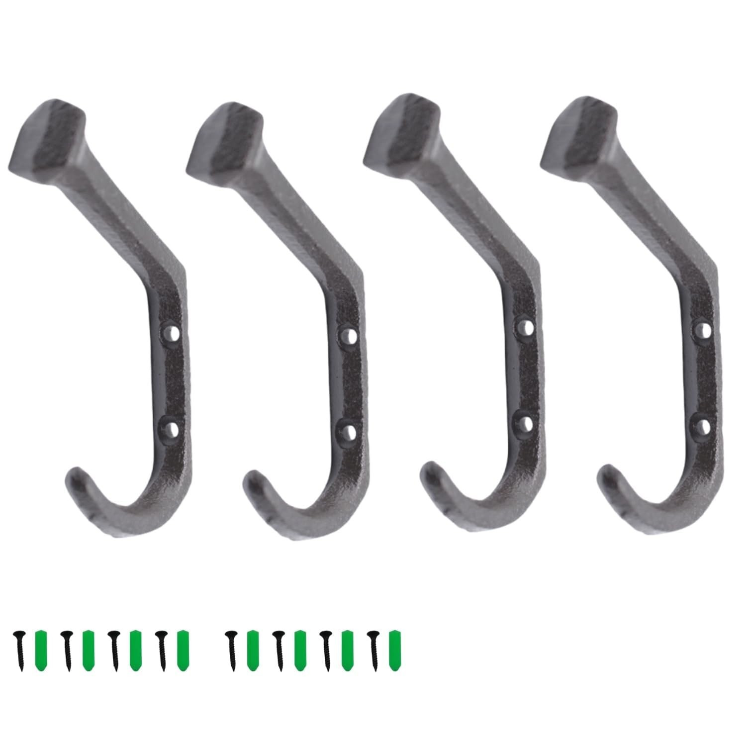 Rustic Cast Hooks Iron Wall Hooks, Set of 4 Heavy Duty Wall Mount Cast Iron H...