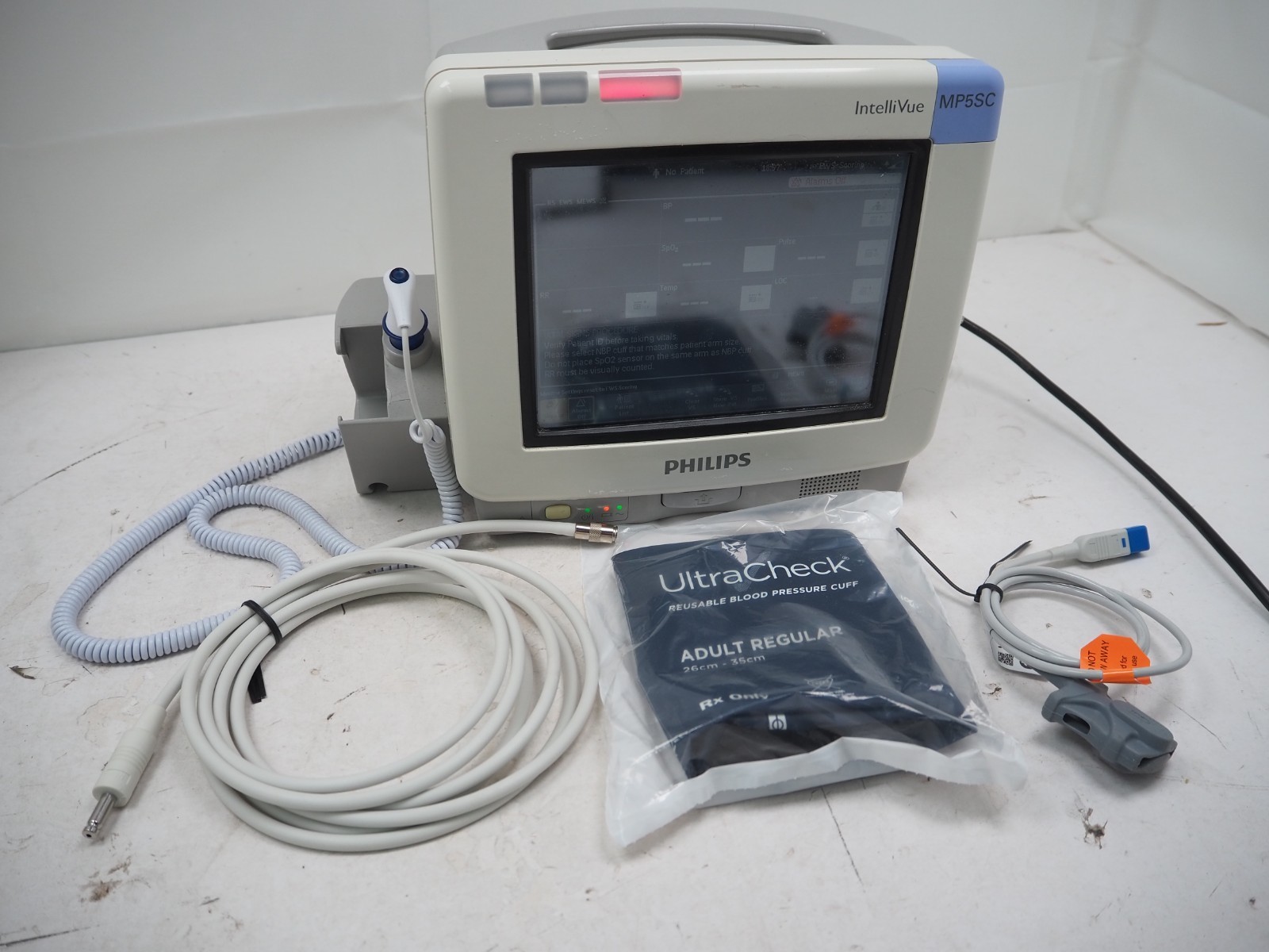 Philips MP5 IntelliVue Monitor with Temp. Probe SpO2 Sensor Cuff & BP Hose MP5SC