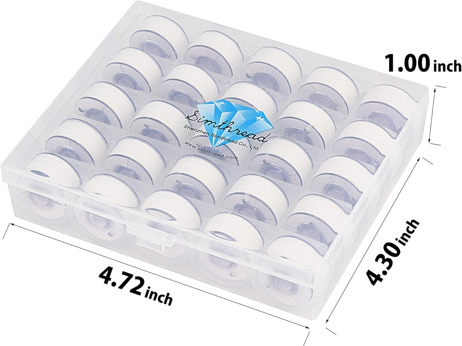 Simthread 25pcs 90WT White Prewound Bobbin Thread Size A Class 15 (SA156) with C
