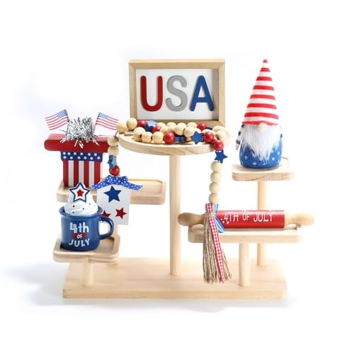 Decorations Patriotic Tiered Tray Decor Set, 6 Pieces Fourth of 4th of July
