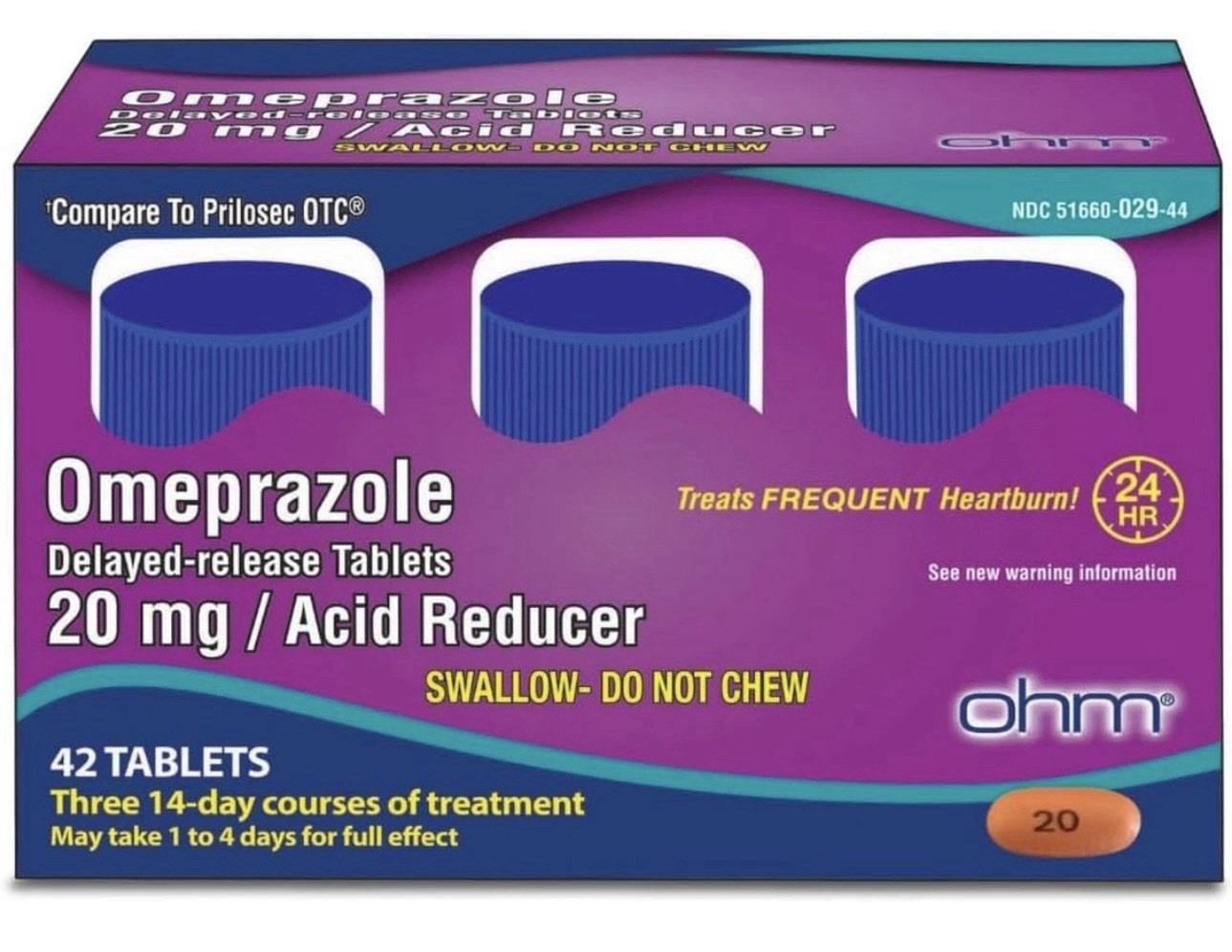 Omeprazole 20Mg, 42 Delayed-Release Tablets, Acid Reducer for Frequent Heartburn
