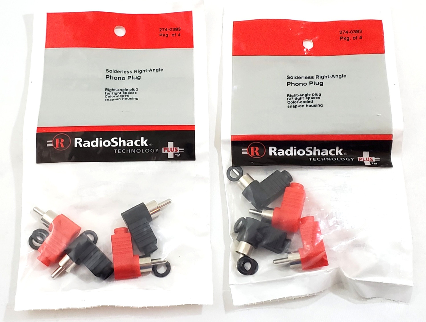 Lot of 2 Radio shack 274-0383 Packs of Solderless Right-Angle Phono Plugs