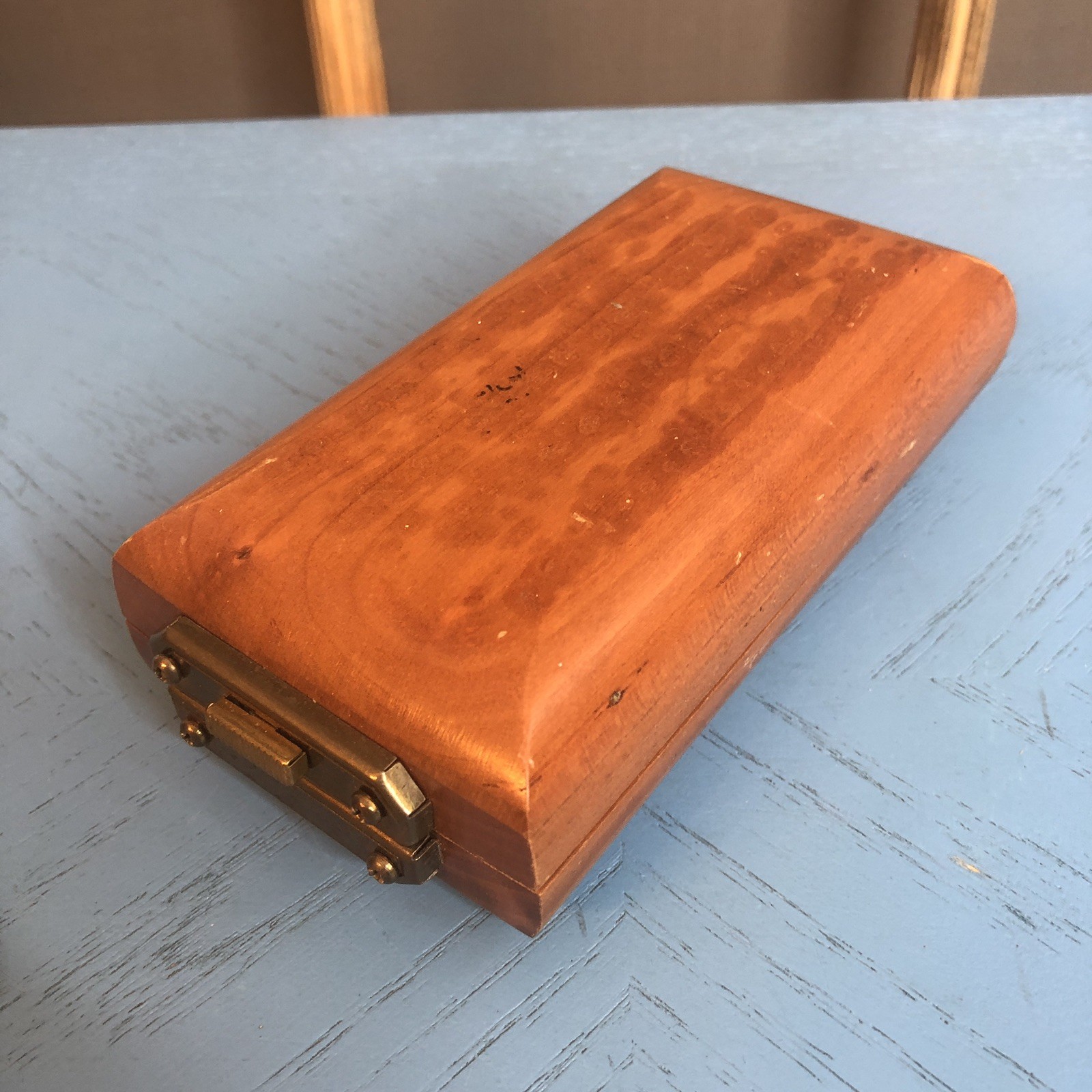 Vintage Mini Wooden Case Brass Hinges & Lock Musical Reed Case 5x2.5"