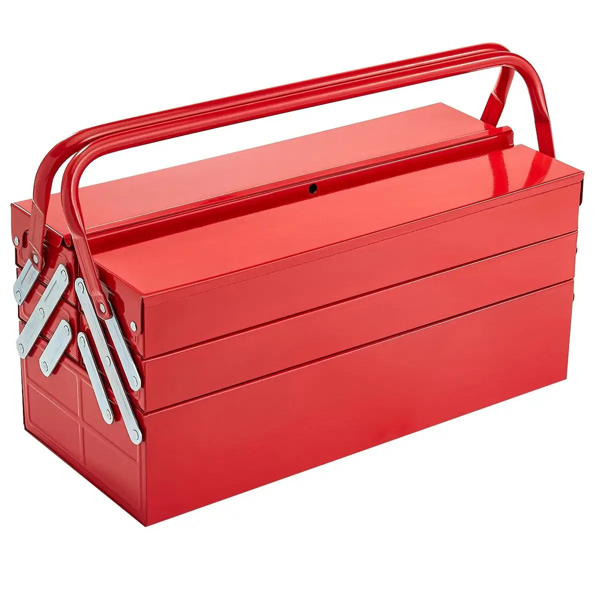 18in Metal Tool Box 3-Tier 5-Tray Portable Folding Tool Chest Organizer