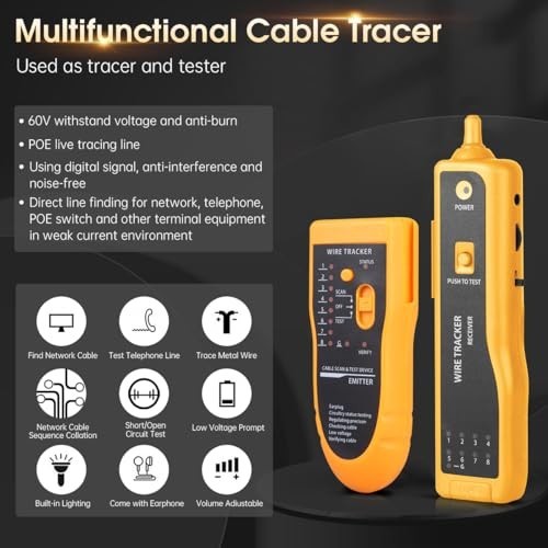 Ethernet Cable Tester RJ45 RJ11 - Network Wire Toner Tracker CAT5 CAT6 Tool