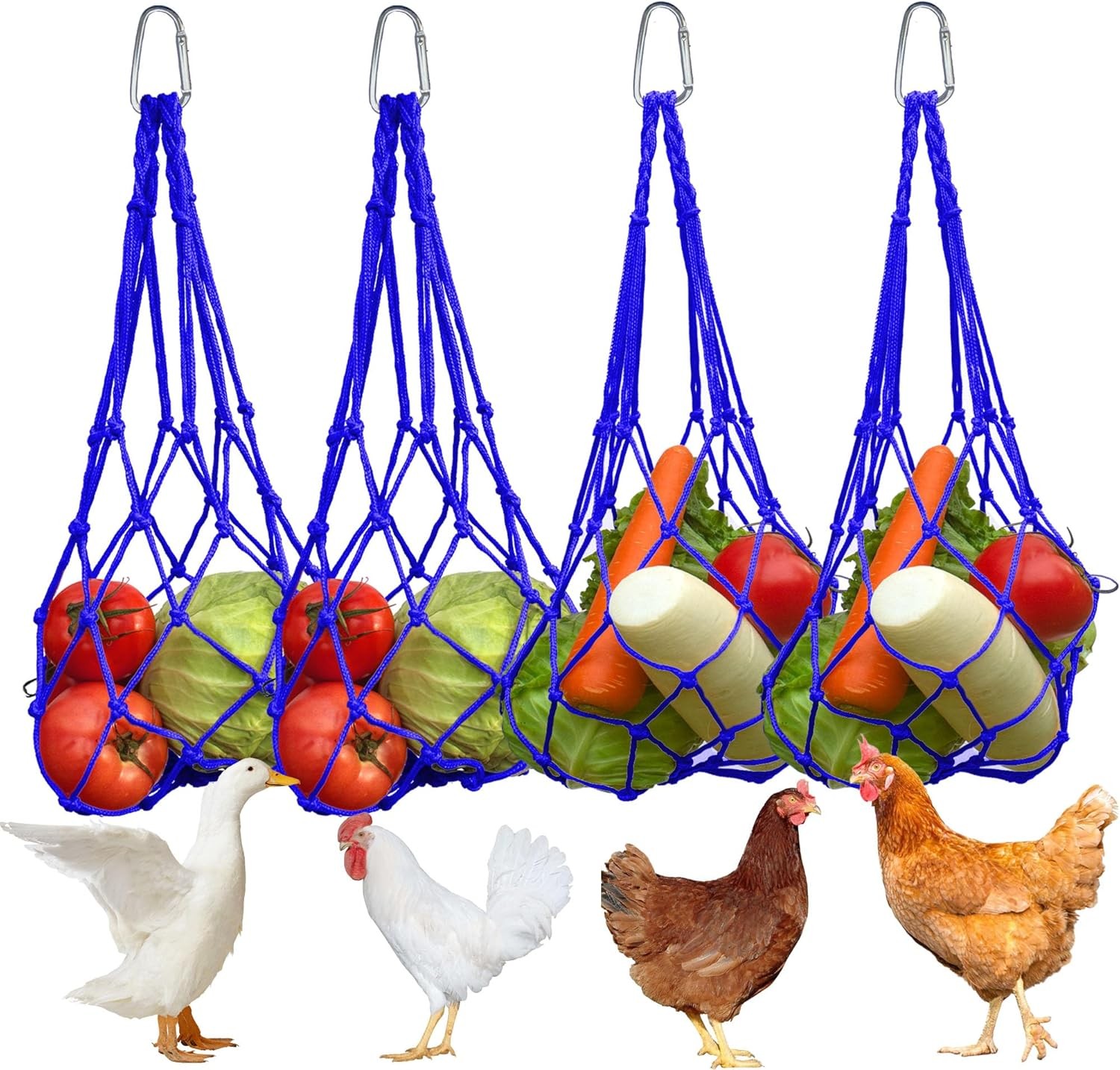 Chicken Vegetable Fruit Hanging Feeder 4Pcs Reusable String Bag W/ Hook Chicken
