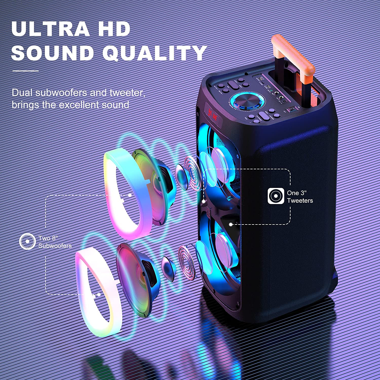 Karaoke Machine with 2 Wireless Microphones, 24" Big Portable Bluetooth Speaker