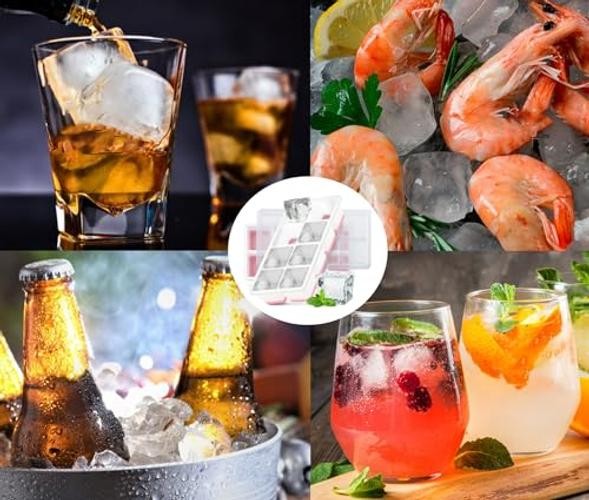 Large Ice Cube Trays with Lid, 2 Pack Stackable Silicone Ice Cube Molds for