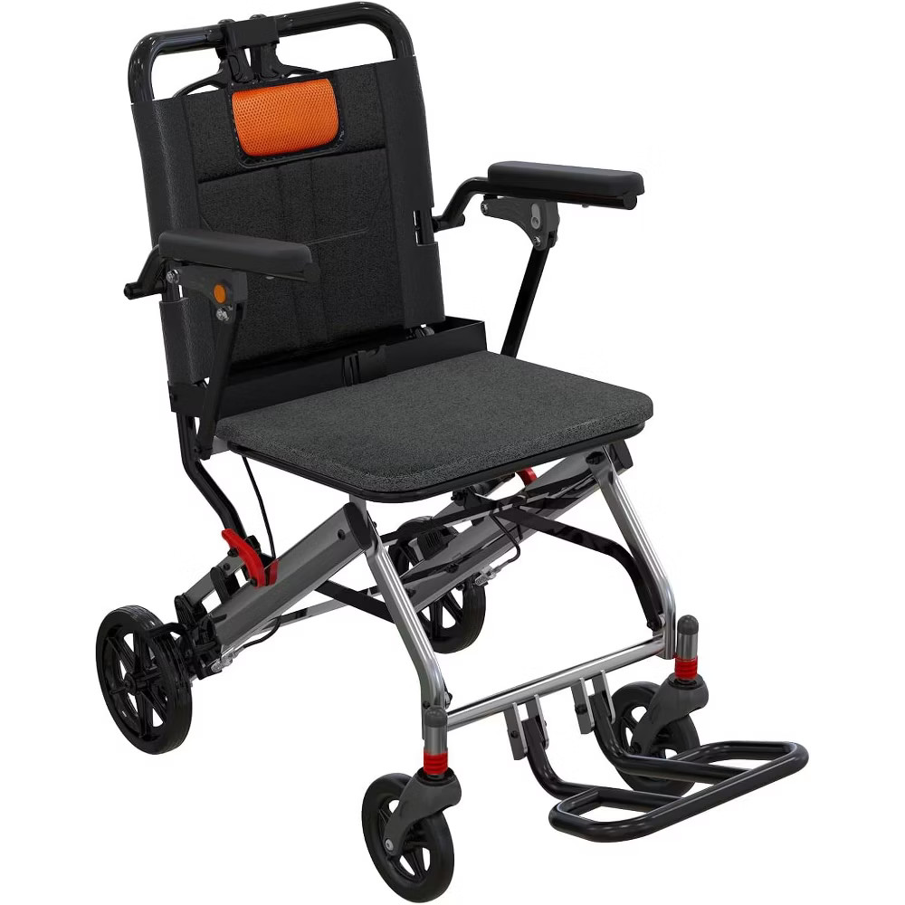 Folding Transport Wheelchair Portable Transport Chair 220 LBS with All-Terrain