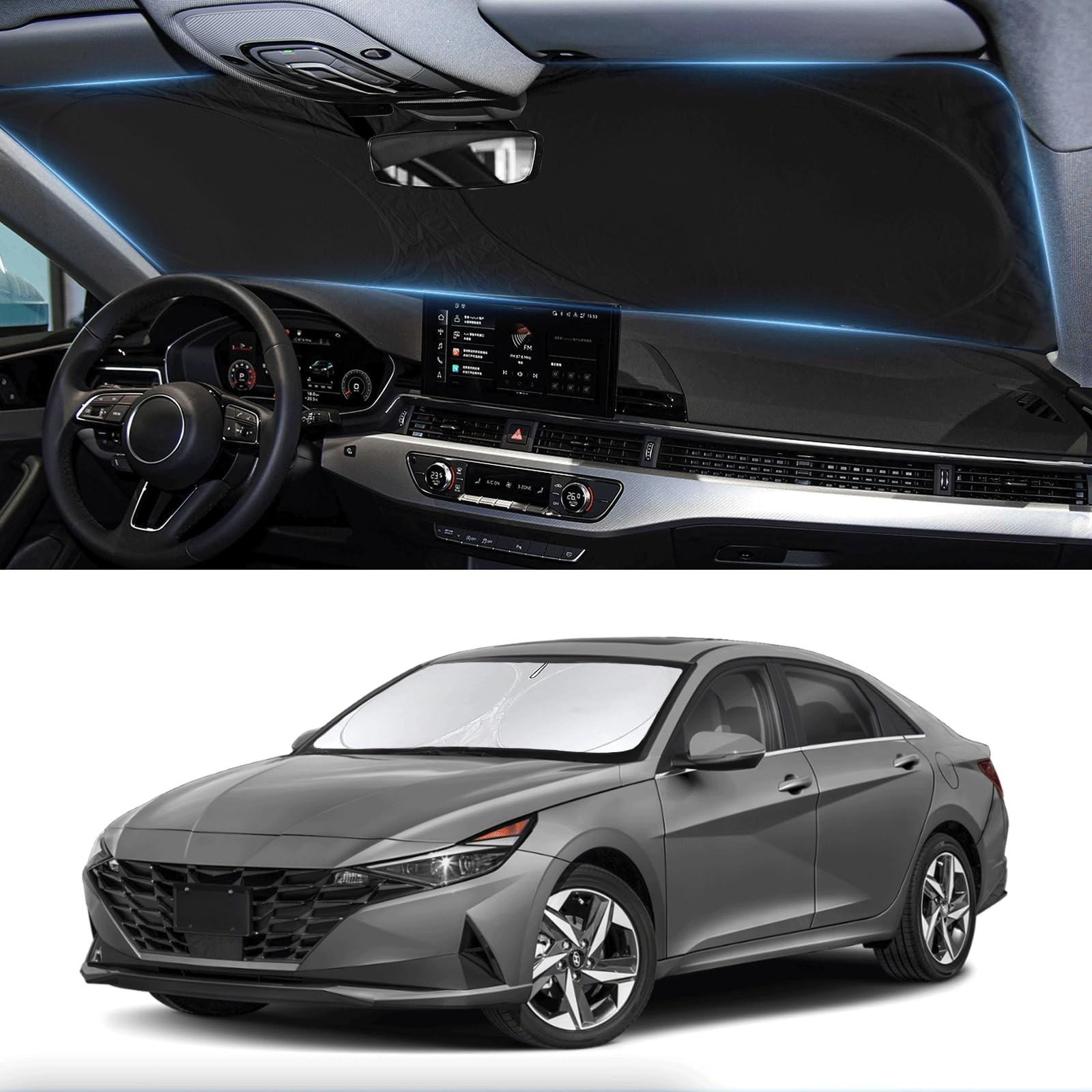Custom Fit Sunshade for Elantra 2021-2025 Hyundai Elantra, Black