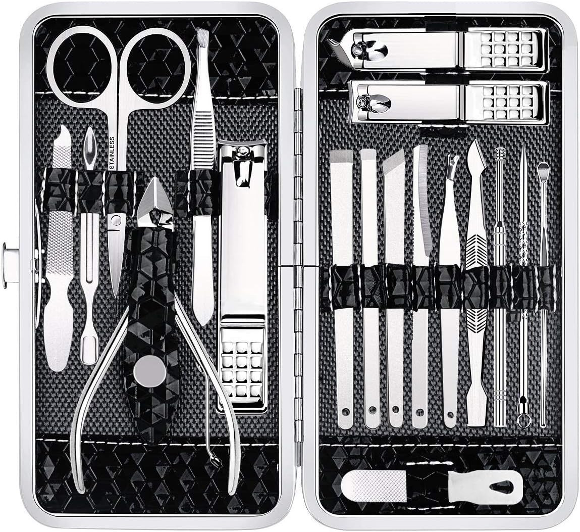 Manicure Set 18Pcs Stainless Steel Nail Clippers Set with Case Black | Professio