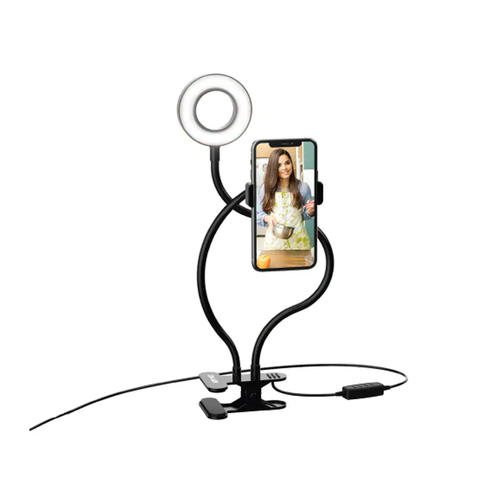 Halo Flex Duo 3.5" LED RingLight-Flex Phone Holder-Clip On Grip Mount USB Power