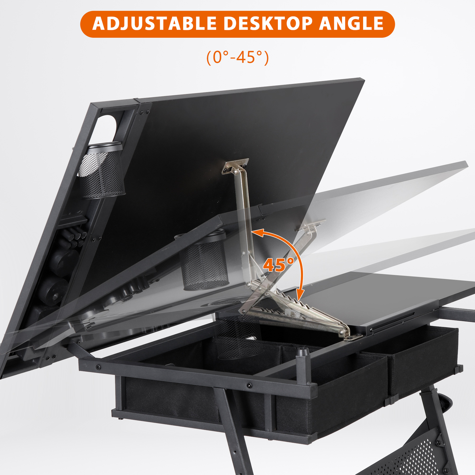 Drafting Table Adjustable Drawing Artist Desk Tilted Tabletop w/2 Drawers Stool