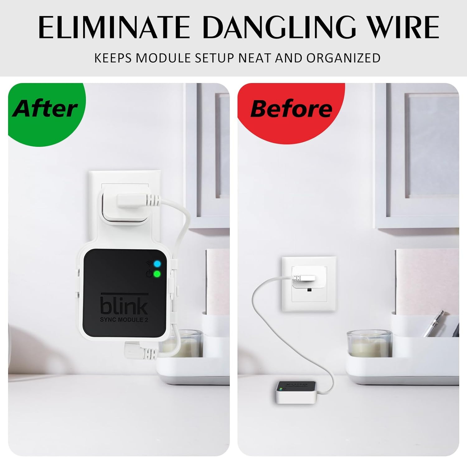 Outlet Wall Mount for Blink Sync Module 2 - Space-Saving Bracket with Short Cabl