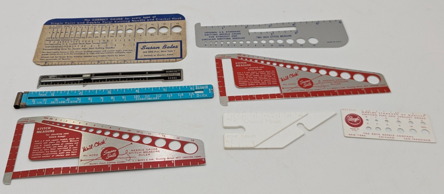 Boye Susan Bates Scovill Oxmoor Haiwatha Needle Gauge Aluminum Plastic Rulers