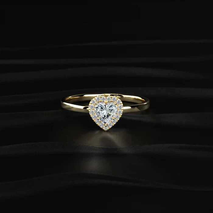 1.50 Ct Heart Cut Halo White Moissanite Wedding Ring 14K Yellow Gold Finish