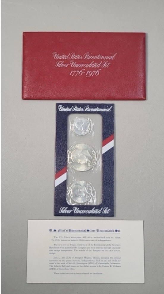 U.S. Mint Bicentennial Silver Uncirculated 3-Coin Set W/ OGP & COA 1776-1976
