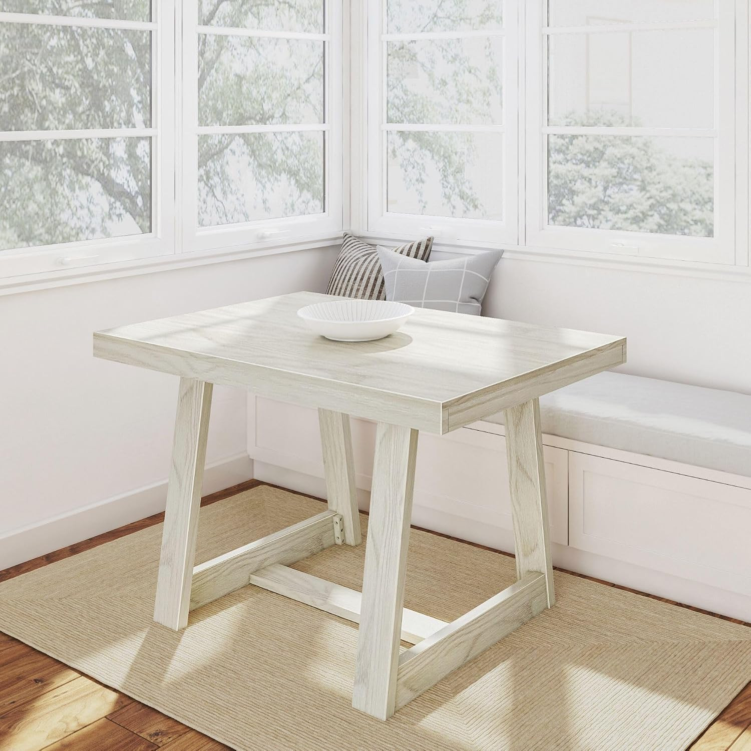 Classic 48 Inch Dining Table, Rectangular, White Sand Wirebrush