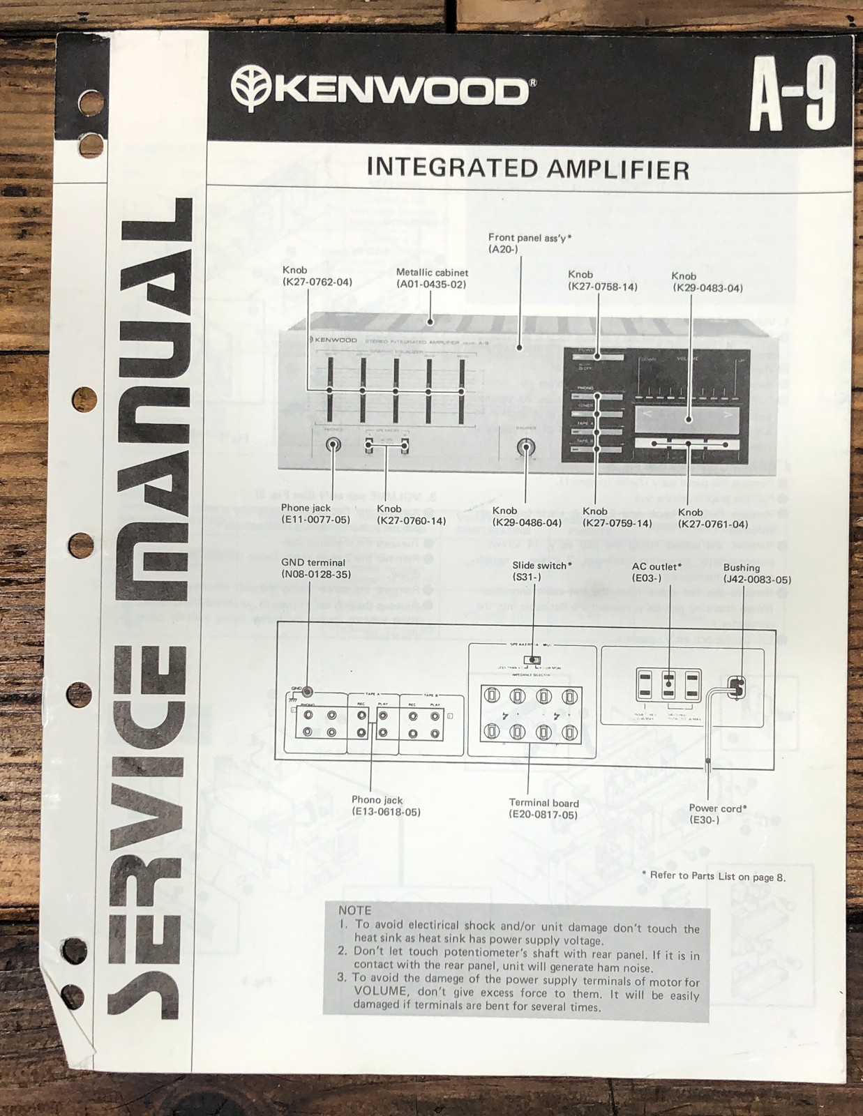 Kenwood A-9 Amplifier Service Manual *Original*