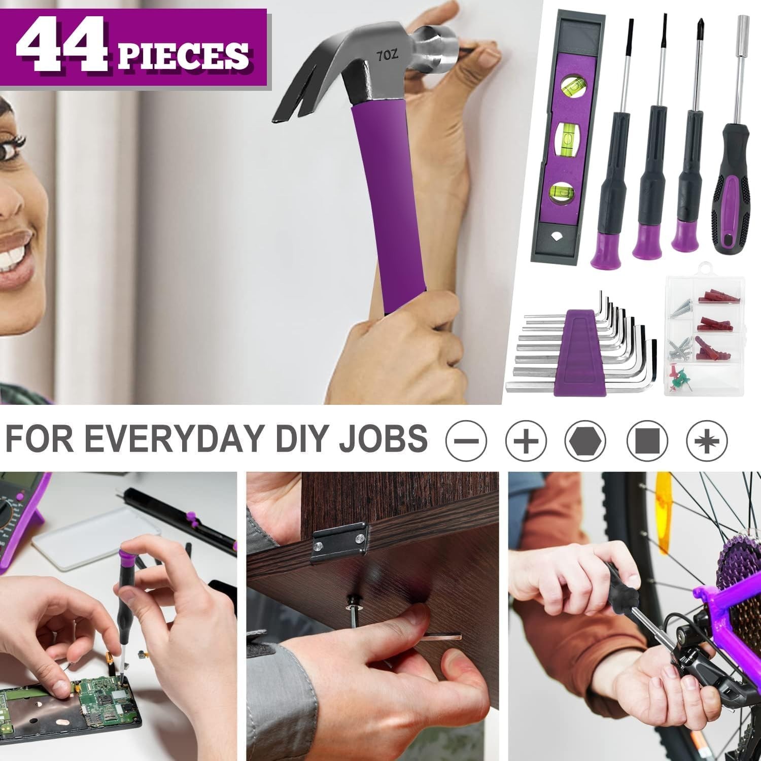 Pink Lady Tools Kit Set - 44PCS Cordless Screwdriver Toolbox