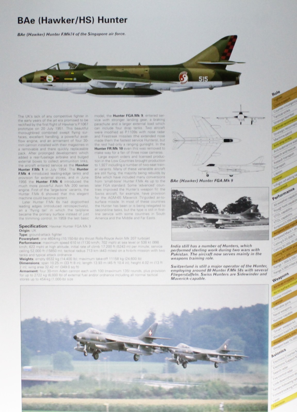 BAe Hawker Hunter Plane Picture Vtg Aircraft Info Sheet Wall Art Display