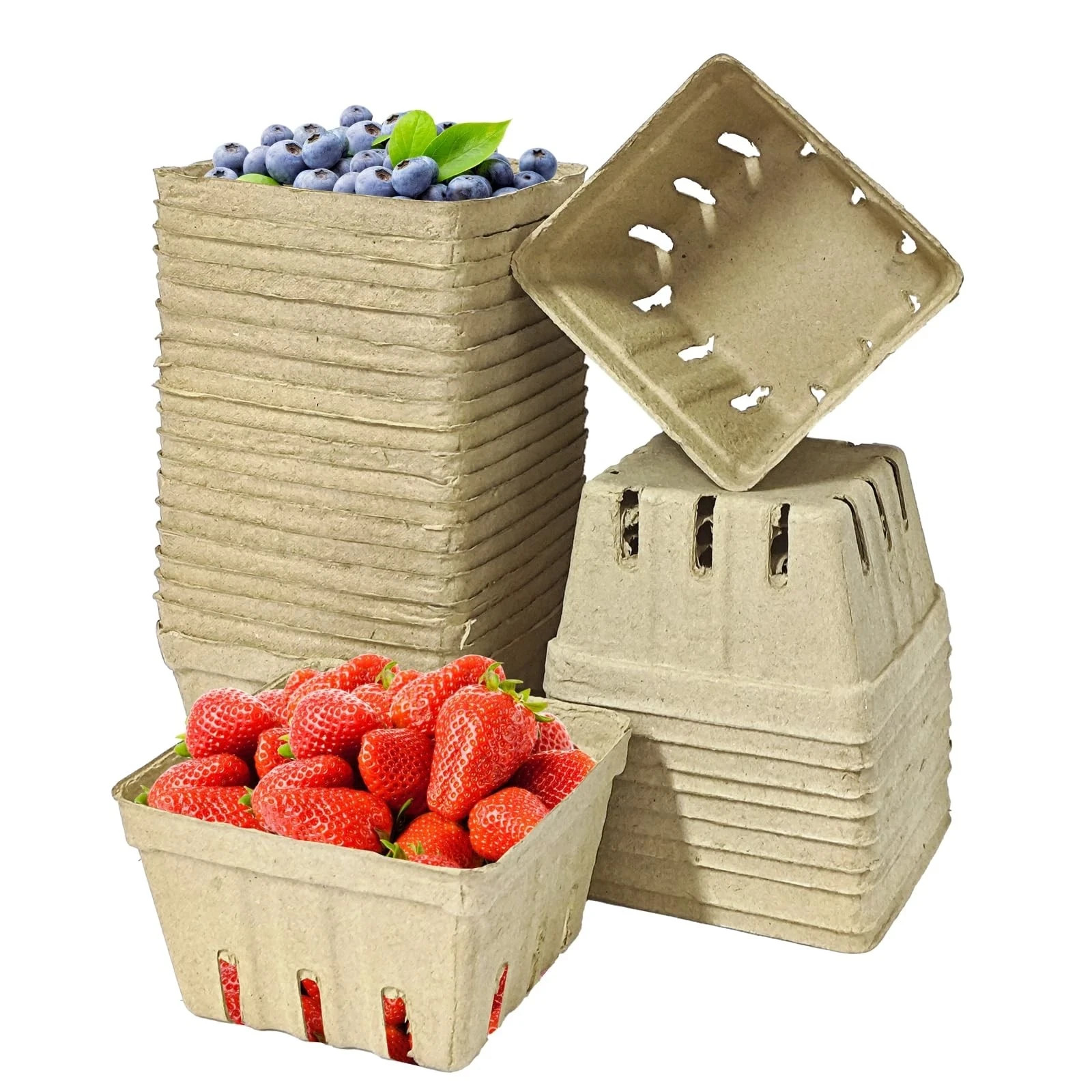 30 Pack Natural Pulp Fiber Berry BasketSmall Molded Produce Vented Basket Kitch