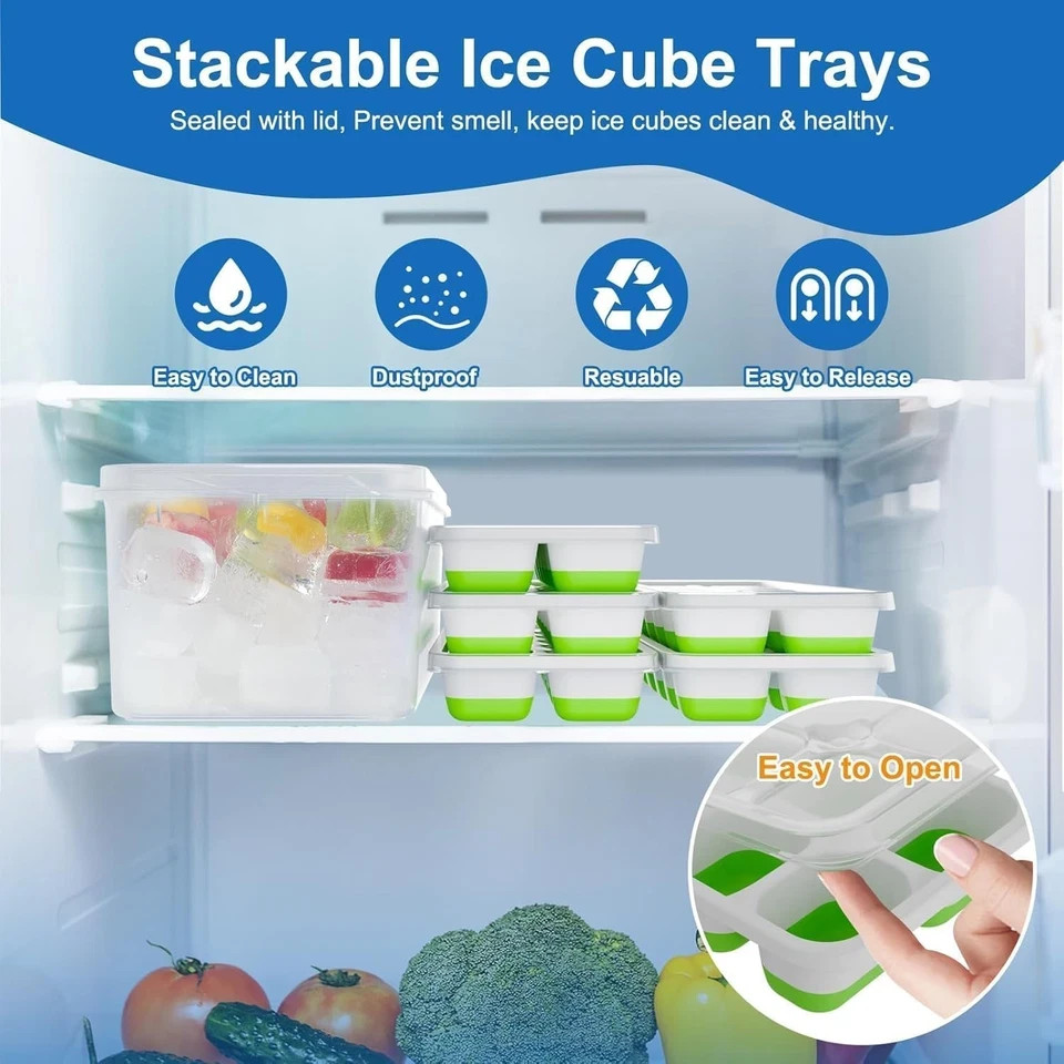 Ice Cube Trays for Freezer with Lids, 4 Pack 56-Cube Stackable Ice Trays, Easy-R