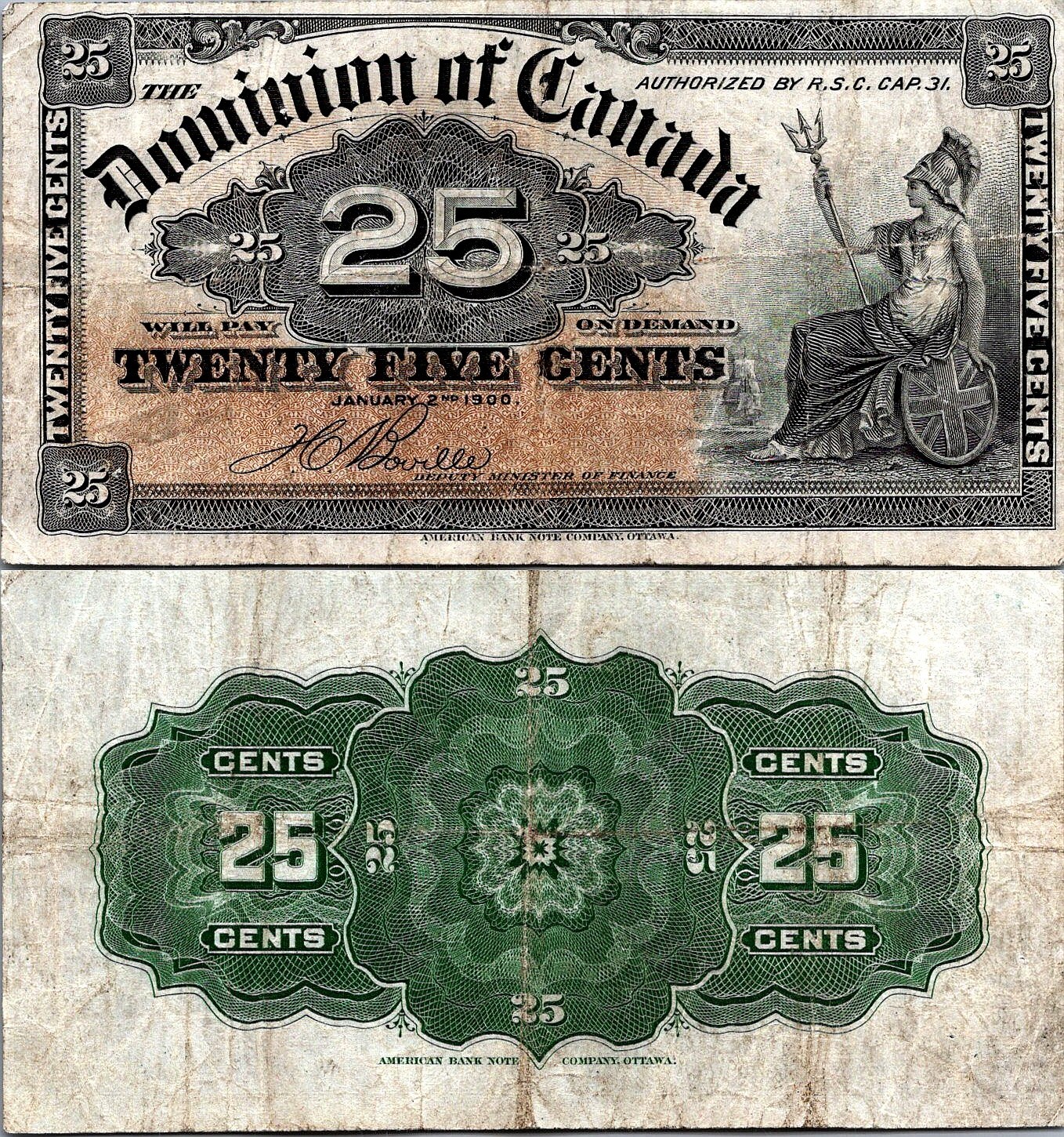 Canada 25 Cents Dominion of Canada 1900 Pick# 9b VF-CVF