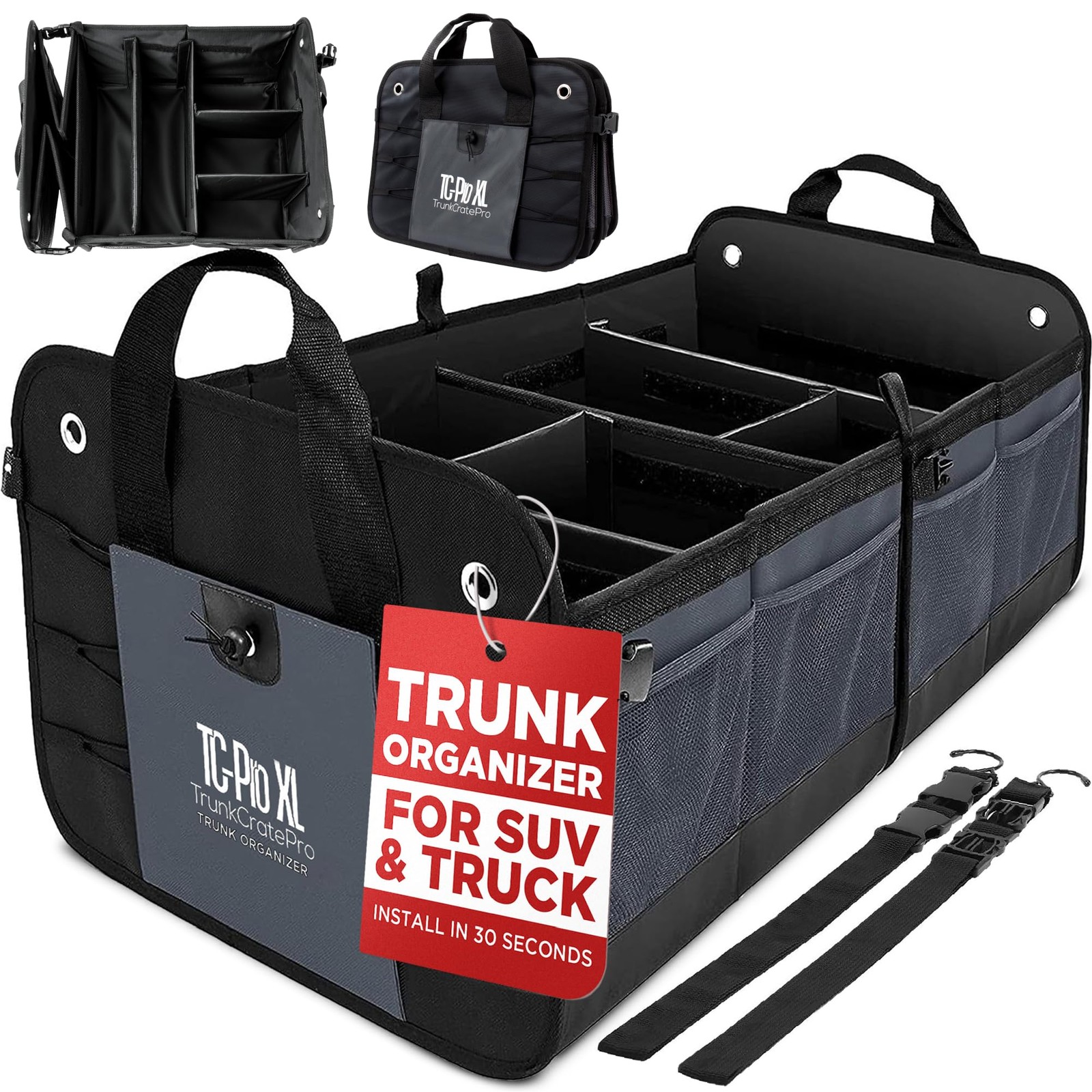 TRUNKCRATEPRO - XL Trunk Organizer For SUV, Car, Truck with ExtraLarge, Gray