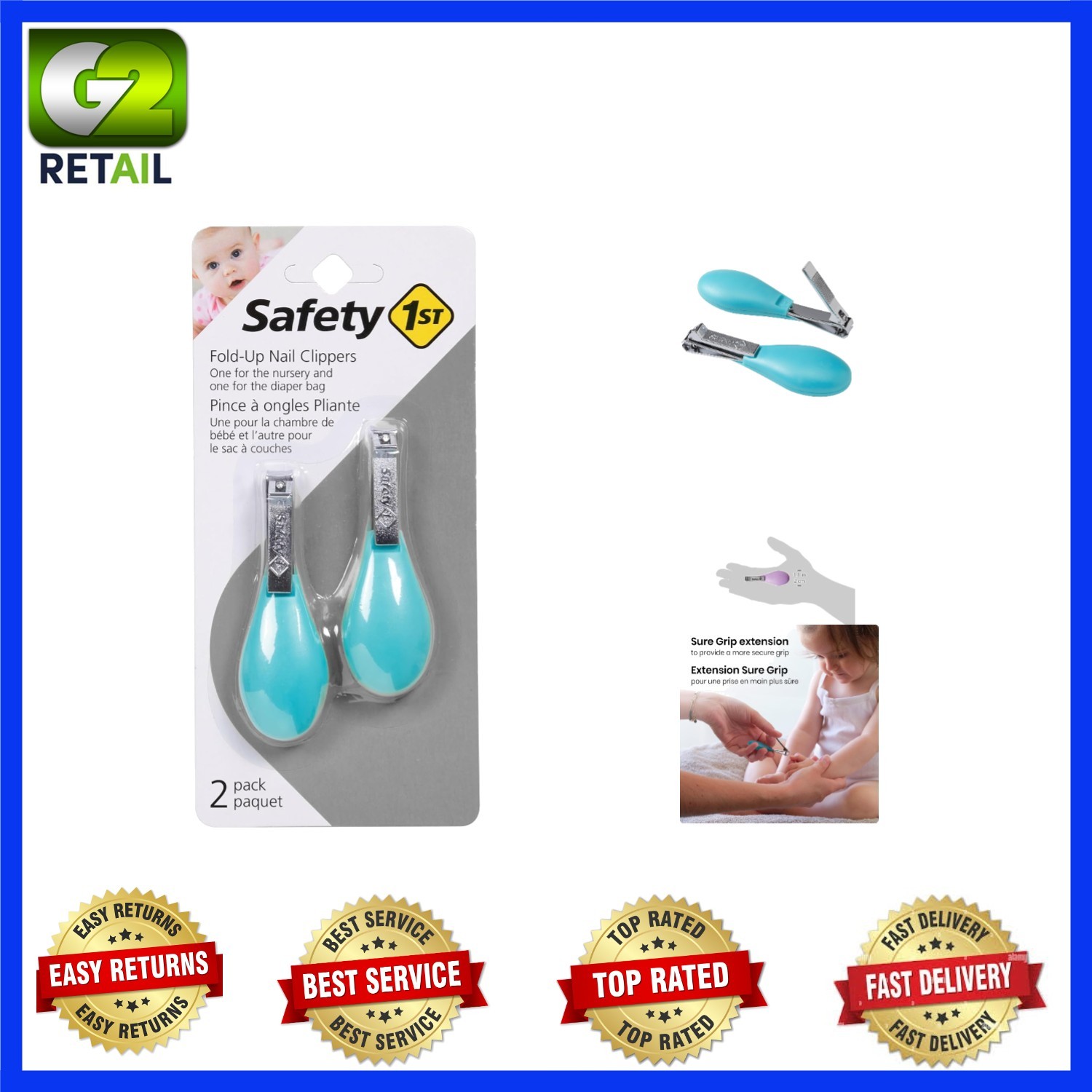 2-Pack Fold-Up Nail Clippers - Perfect for Baby's Nails, Easy-Grip Handle